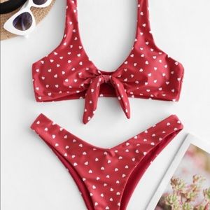 Red Hearts Tie-Front Bikini M